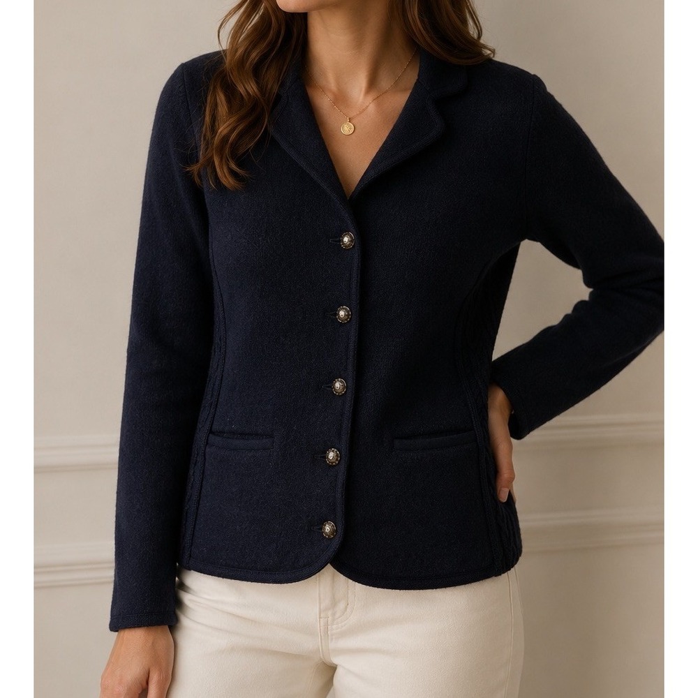 Kitz-Pichler Austria Pure New Wool Navy Blazer Jacket M Cable Knit